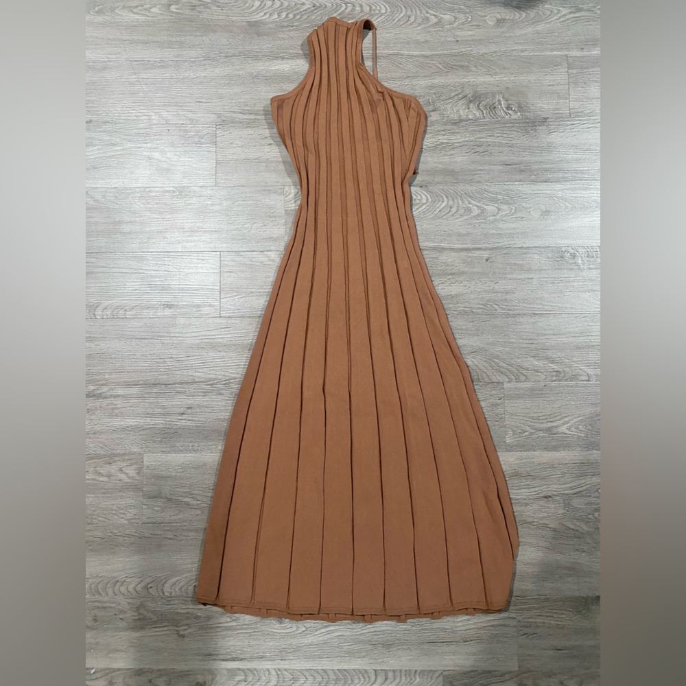 Meshki Adrienne Halter Neck Midi Dress Elegant Tan Medium - Picture 2 of 6